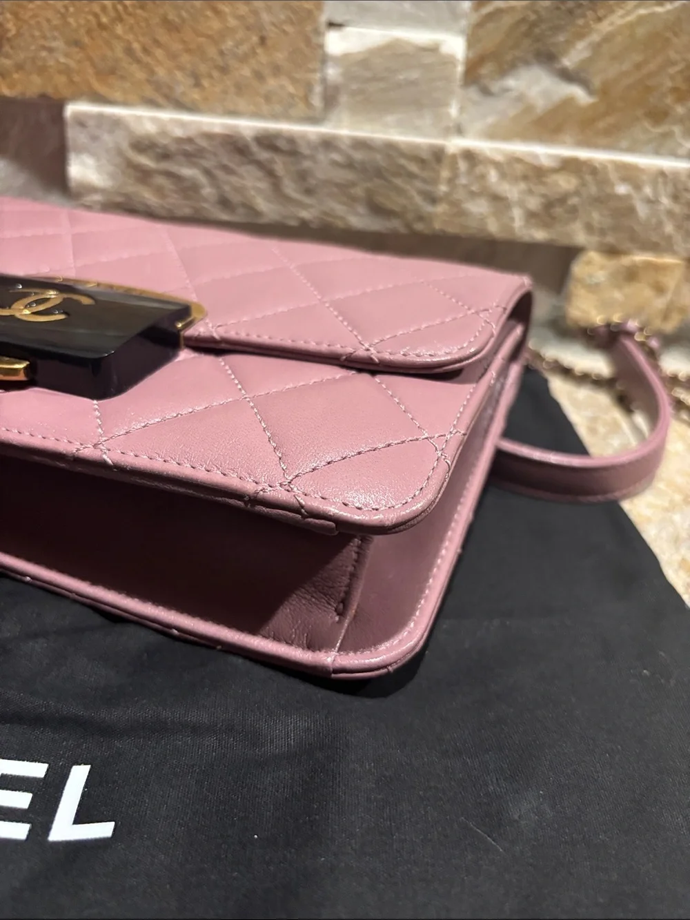 CHANEL Pink Front Flap Caviar Quilted Leather Crossbody Bag